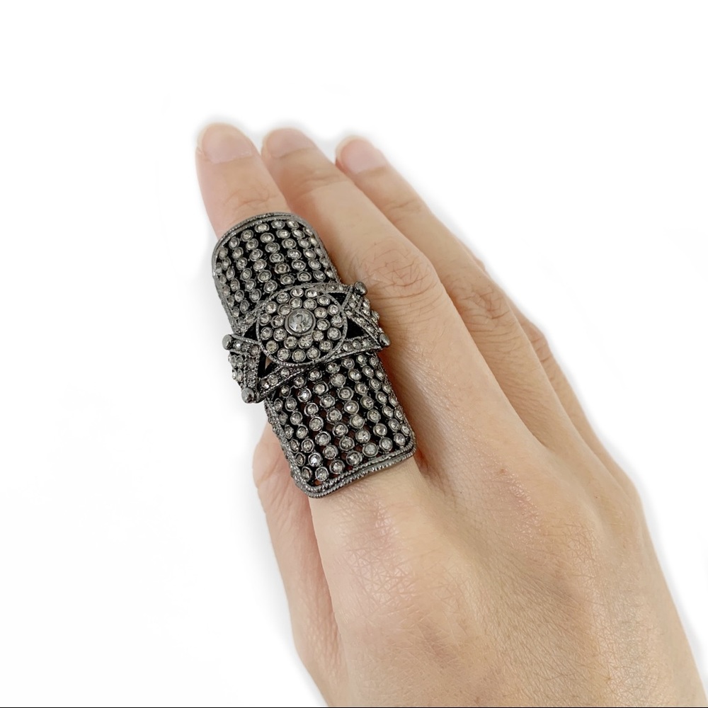 BCBG Ring Gunmetal Joint Knuckle Faux Diamond